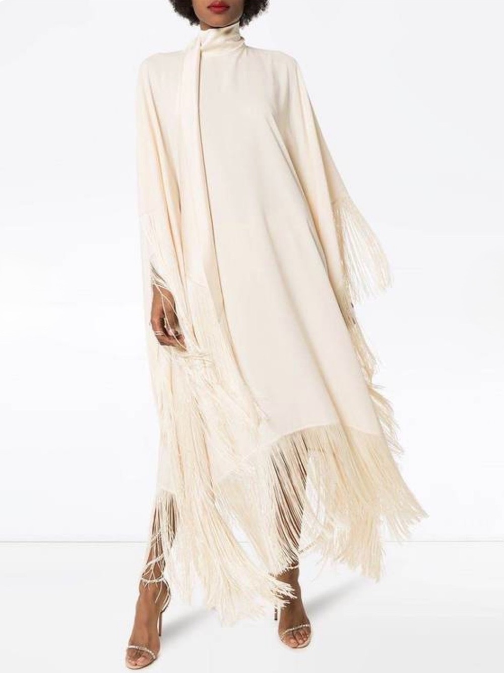 Taller Marmo Mrs. Ross High-neck Fringed Midi Kaftan Ivory NWT $1685 One Size